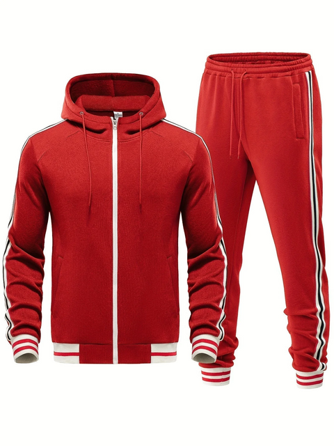 Damiano - Stilvolles Slim-Fit-Set aus gestreifter Kapuzenjacke und Hose für Herren