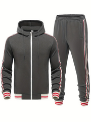 Damiano - Stilvolles Slim-Fit-Set aus gestreifter Kapuzenjacke und Hose für Herren