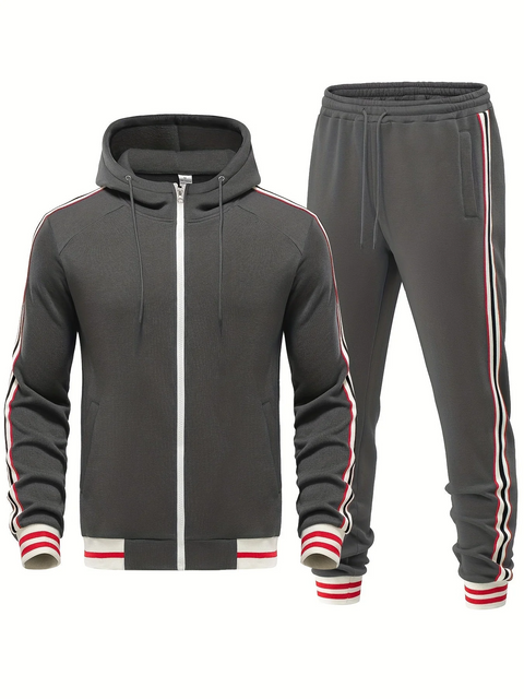 Damiano - Stilvolles Slim-Fit-Set aus gestreifter Kapuzenjacke und Hose für Herren