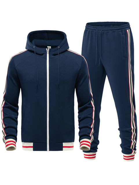 Damiano - Stilvolles Slim-Fit-Set aus gestreifter Kapuzenjacke und Hose für Herren