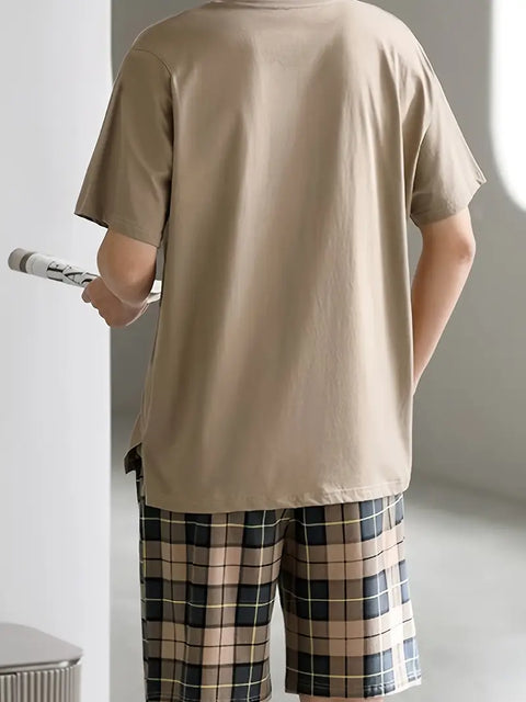 Severin - Pyjama-Set für Herren mit kurzärmeligen und karierten Shorts