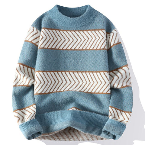 Andrei - Gestreifter klassischer Winterpullover mit Rundhalsausschnitt