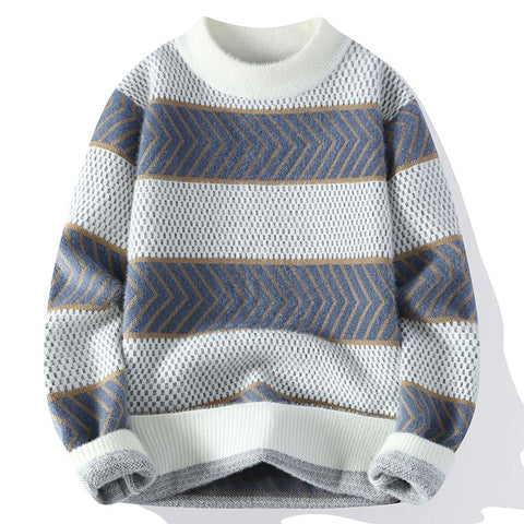 Andrei - Gestreifter klassischer Winterpullover mit Rundhalsausschnitt