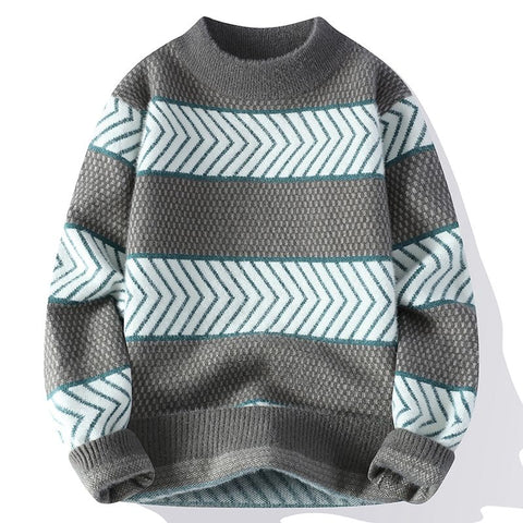 Andrei - Gestreifter klassischer Winterpullover mit Rundhalsausschnitt