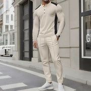 Barry - Lässiges Slim-Fit-Langarm-Poloshirt und Hose aus Waffelstrick