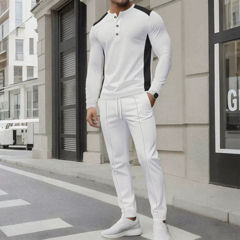 Barry - Lässiges Slim-Fit-Langarm-Poloshirt und Hose aus Waffelstrick