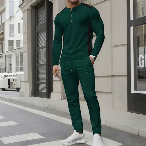 Barry - Lässiges Slim-Fit-Langarm-Poloshirt und Hose aus Waffelstrick