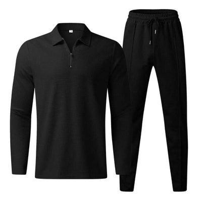 Nathaniel - Stilvolles Set aus langärmeligem Polohemd mit Reißverschluss und Hose für Herren