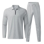 Nathaniel - Stilvolles Set aus langärmeligem Polohemd mit Reißverschluss und Hose für Herren