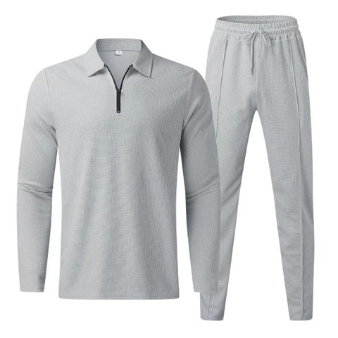 Nathaniel - Stilvolles Set aus langärmeligem Polohemd mit Reißverschluss und Hose für Herren