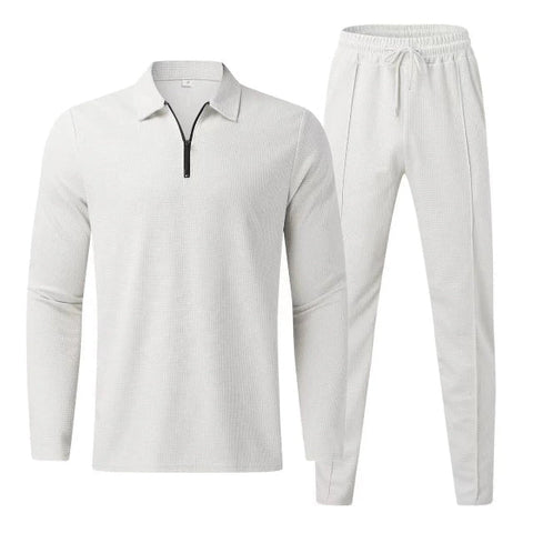Nathaniel - Stilvolles Set aus langärmeligem Polohemd mit Reißverschluss und Hose für Herren