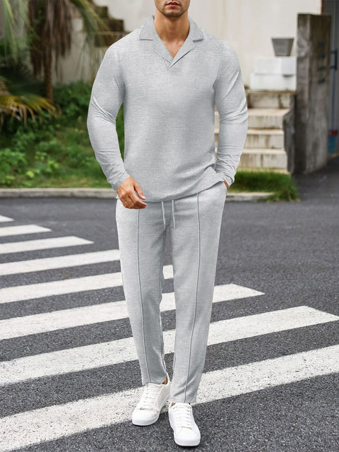 Darwin - Stilvolles Slim-Fit-Langarm-Poloshirt und Hose aus Strick