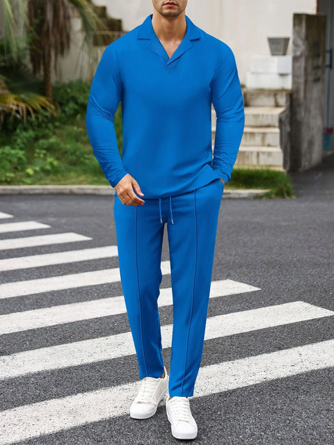 Darwin - Stilvolles Slim-Fit-Langarm-Poloshirt und Hose aus Strick