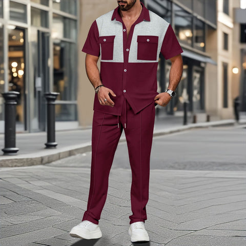 Fabiano - Stilvolles Polohemd mit Knöpfen und Hose im Waffelstrick-Set für Herren