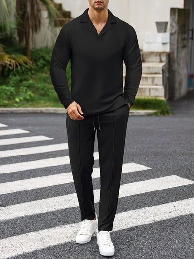 Darwin - Stilvolles Slim-Fit-Langarm-Poloshirt und Hose aus Strick