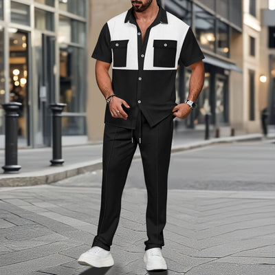 Fabiano - Stilvolles Polohemd mit Knöpfen und Hose im Waffelstrick-Set für Herren