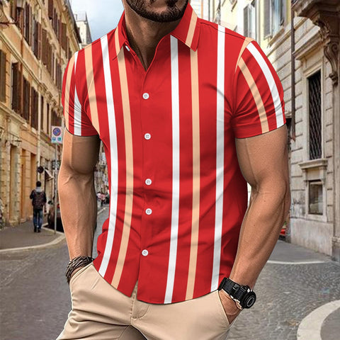 Caiden - Stilvolles, schmal geschnittenes, gestreiftes Kurzarm-Poloshirt mit Knöpfen für Herren
