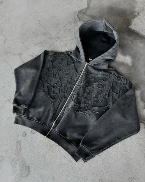 Nicholas - Gothic Punk Bestickte Kapuzenjacke mit Reißverschluss