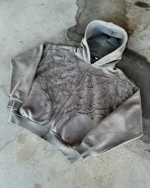 Nicholas - Gothic Punk Bestickte Kapuzenjacke mit Reißverschluss