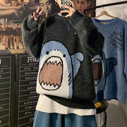 Nathan - Winter Cartoon Hai Rundhalsausschnitt Pullover gestrickt