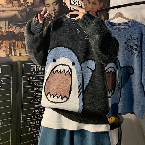 Nathan - Winter Cartoon Hai Rundhalsausschnitt Pullover gestrickt