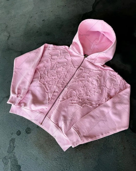 Nicholas - Gothic Punk Bestickte Kapuzenjacke mit Reißverschluss
