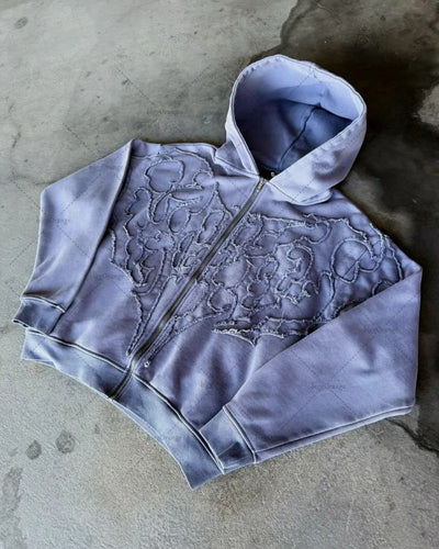 Nicholas - Gothic Punk Bestickte Kapuzenjacke mit Reißverschluss